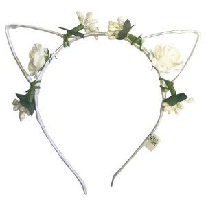 White Charm Cat Ear Floral Flower Headband Kitten Halloween Hair Band Costume
